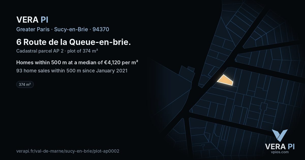 6 Route de la Queue-en-brie, Sucy-en-Brie at night – the plot lit, the parcels around coloured by the prices near them