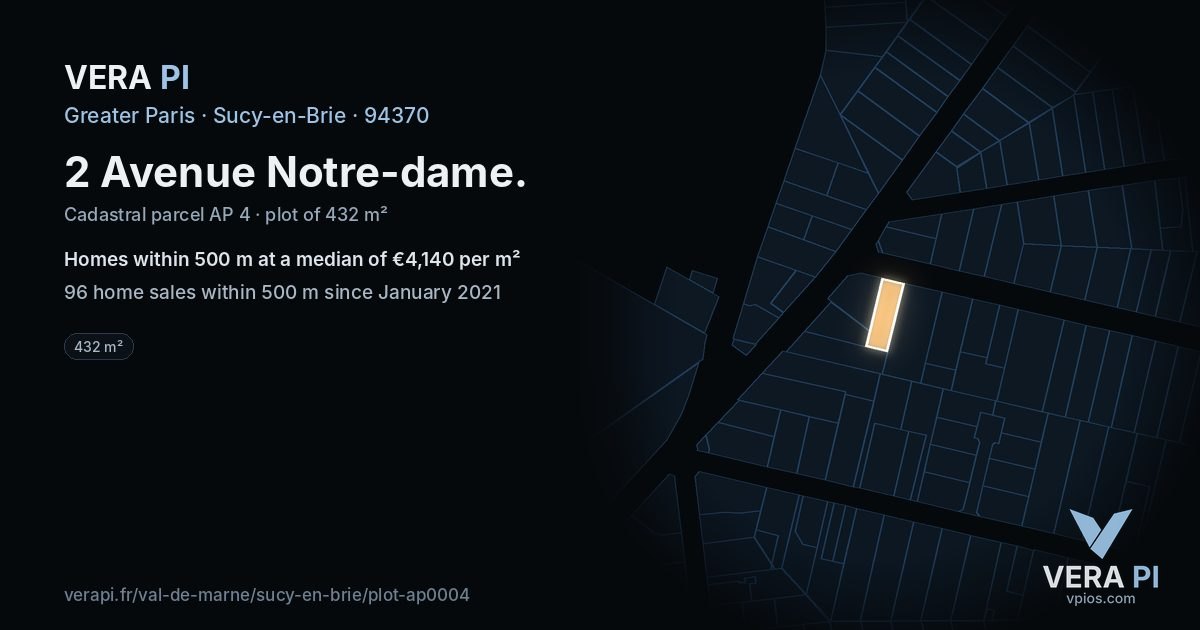 2 Avenue Notre-dame, Sucy-en-Brie at night – the plot lit, the parcels around coloured by the prices near them