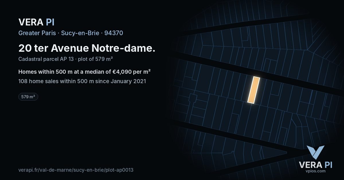 20 ter Avenue Notre-dame, Sucy-en-Brie at night – the plot lit, the parcels around coloured by the prices near them