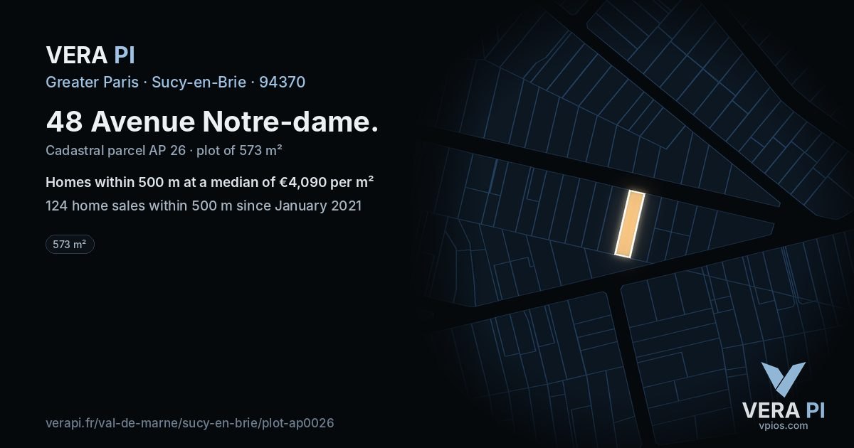 48 Avenue Notre-dame, Sucy-en-Brie at night – the plot lit, the parcels around coloured by the prices near them