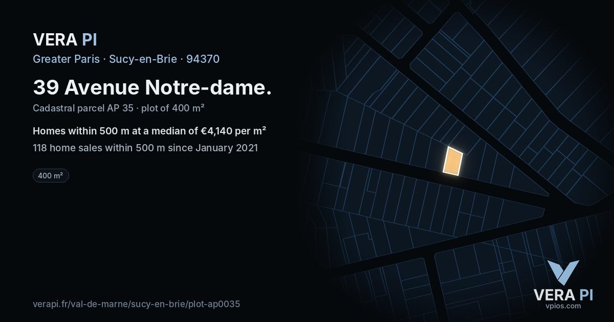 39 Avenue Notre-dame, Sucy-en-Brie at night – the plot lit, the parcels around coloured by the prices near them