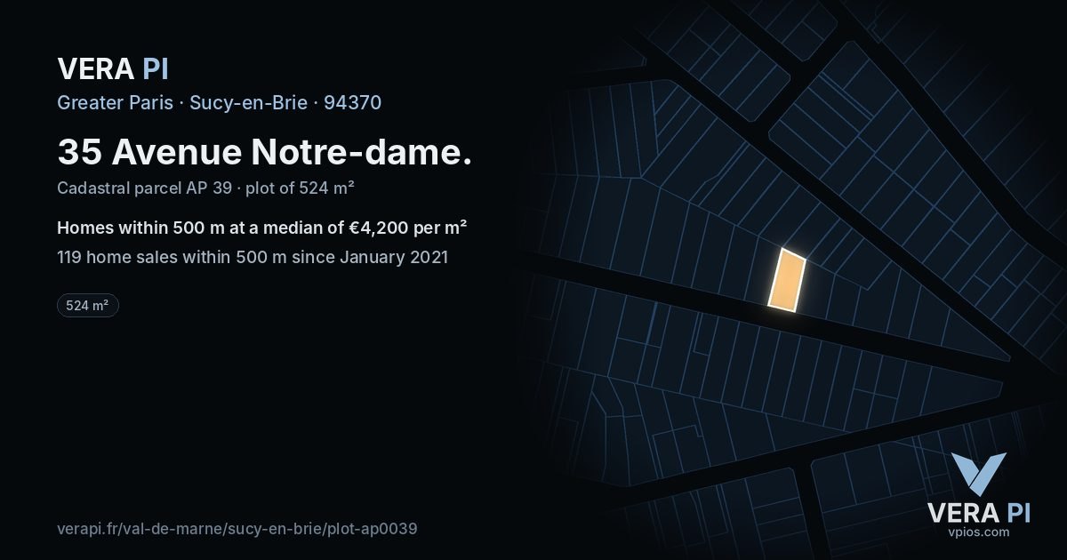 35 Avenue Notre-dame, Sucy-en-Brie at night – the plot lit, the parcels around coloured by the prices near them