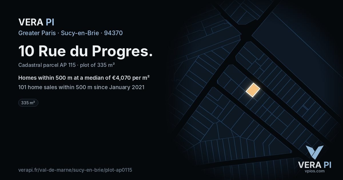 10 Rue du Progres, Sucy-en-Brie at night – the plot lit, the parcels around coloured by the prices near them