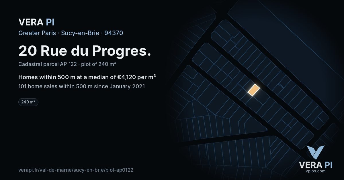 20 Rue du Progres, Sucy-en-Brie at night – the plot lit, the parcels around coloured by the prices near them