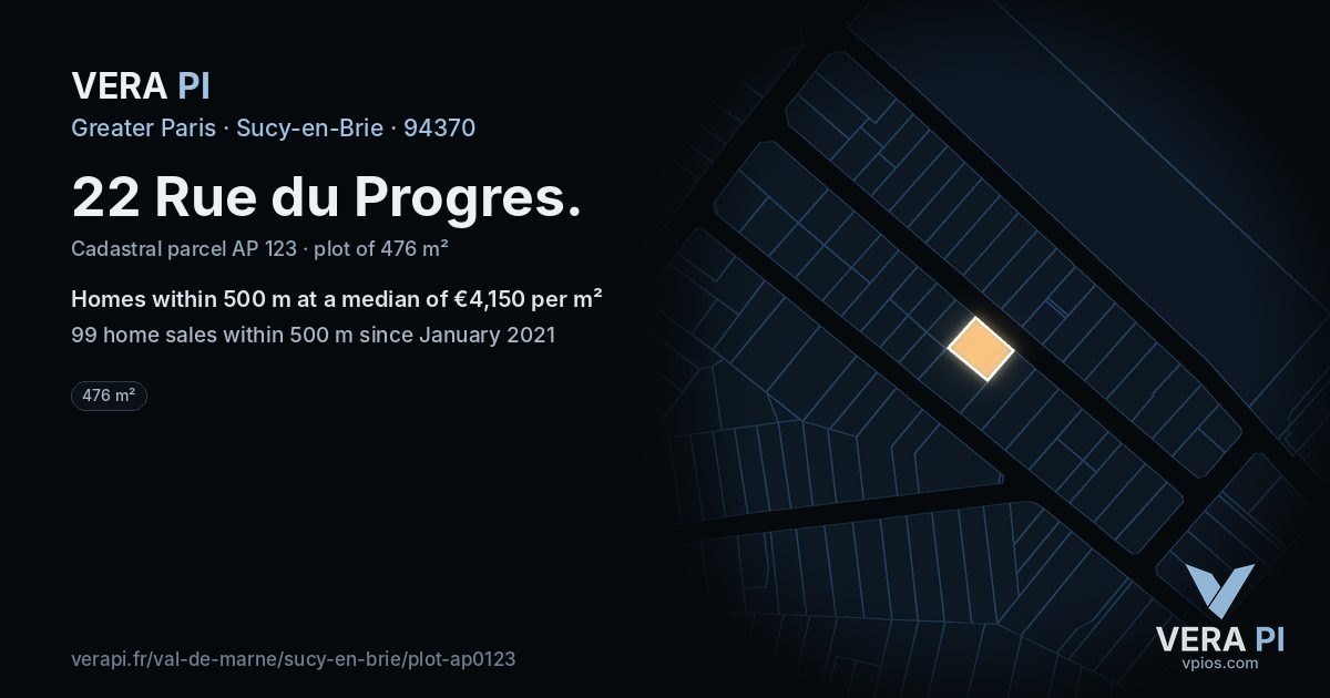 22 Rue du Progres, Sucy-en-Brie at night – the plot lit, the parcels around coloured by the prices near them