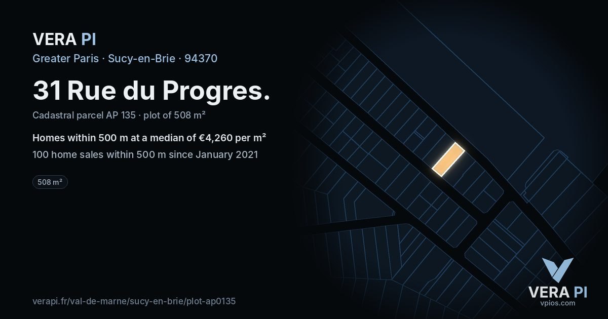 31 Rue du Progres, Sucy-en-Brie at night – the plot lit, the parcels around coloured by the prices near them