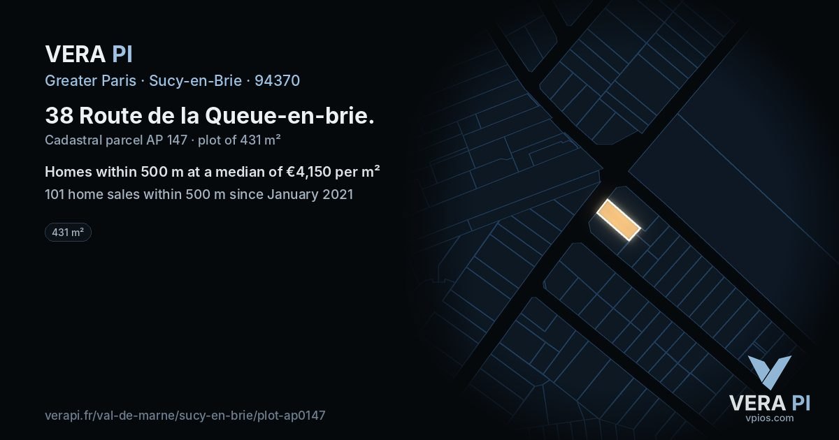 38 Route de la Queue-en-brie, Sucy-en-Brie at night – the plot lit, the parcels around coloured by the prices near them
