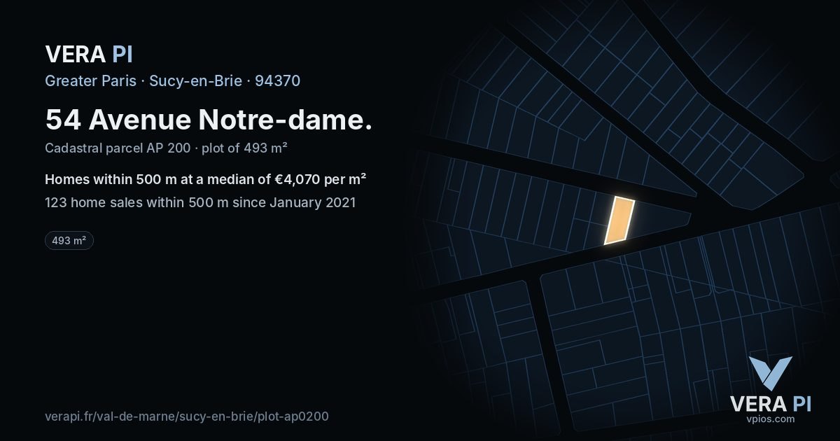 54 Avenue Notre-dame, Sucy-en-Brie at night – the plot lit, the parcels around coloured by the prices near them