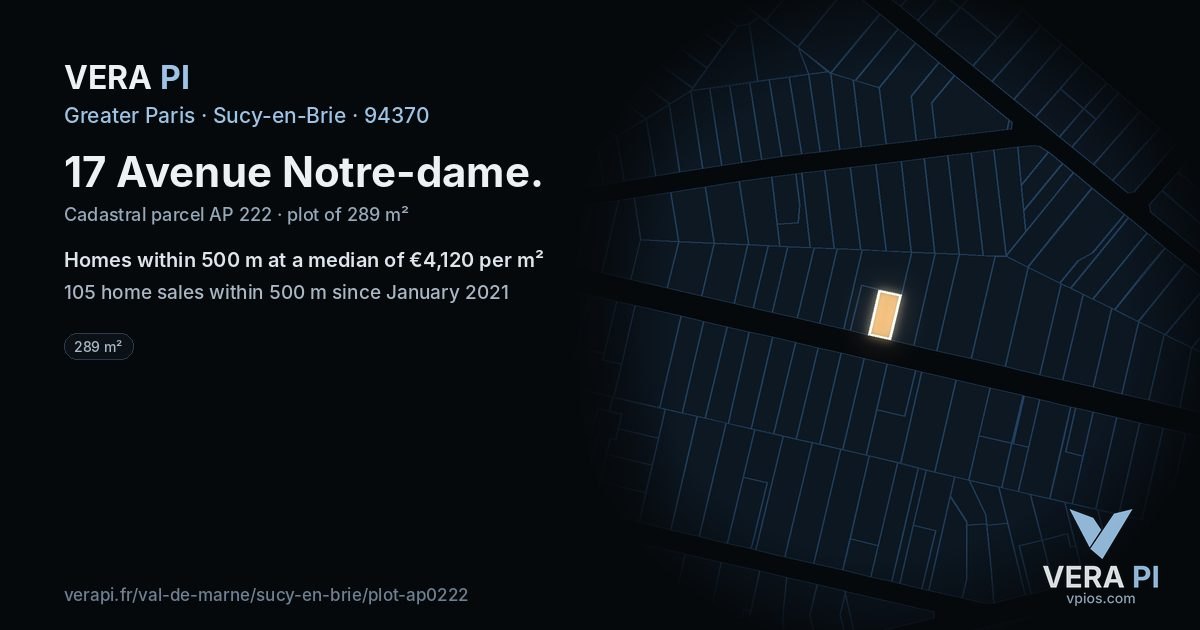 17 Avenue Notre-dame, Sucy-en-Brie at night – the plot lit, the parcels around coloured by the prices near them