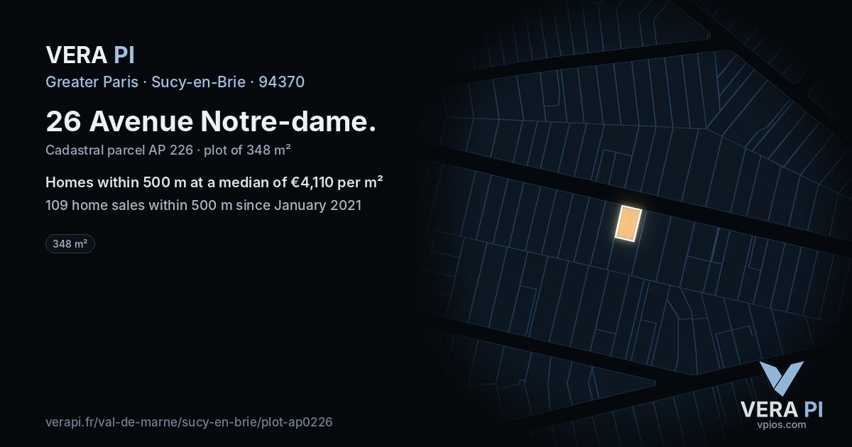 26 Avenue Notre-dame, Sucy-en-Brie at night – the plot lit, the parcels around coloured by the prices near them
