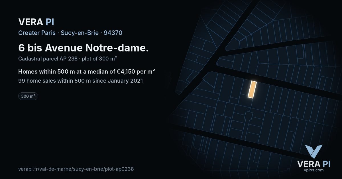 6 bis Avenue Notre-dame, Sucy-en-Brie at night – the plot lit, the parcels around coloured by the prices near them