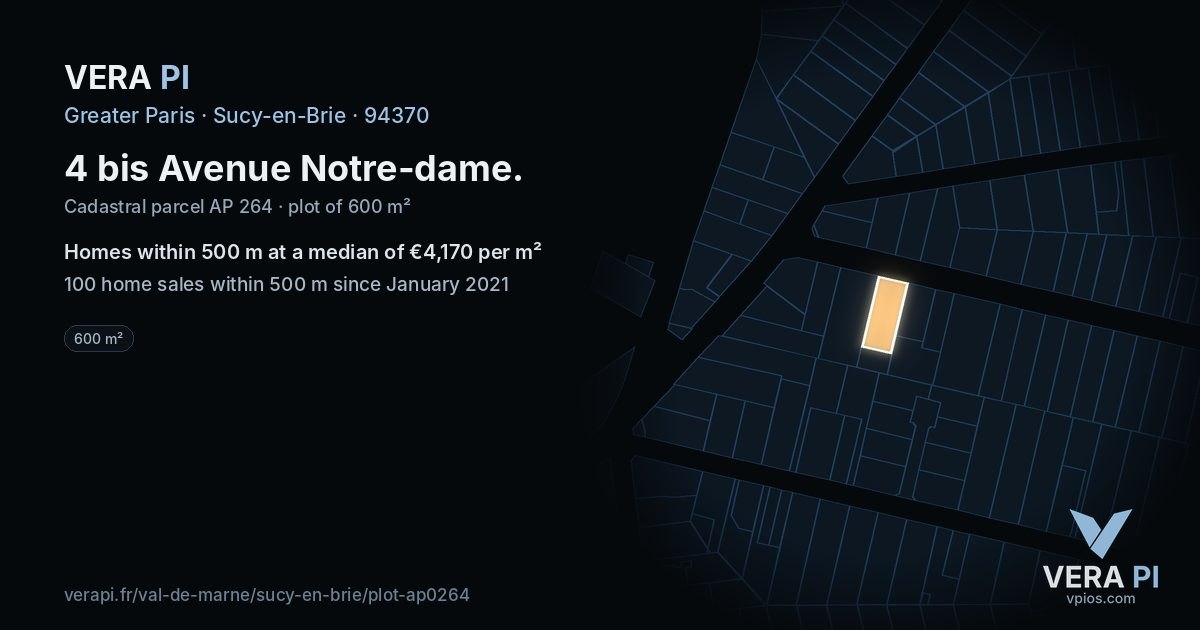 4 bis Avenue Notre-dame, Sucy-en-Brie at night – the plot lit, the parcels around coloured by the prices near them