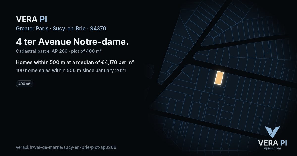 4 ter Avenue Notre-dame, Sucy-en-Brie at night – the plot lit, the parcels around coloured by the prices near them