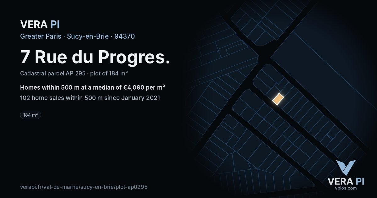7 Rue du Progres, Sucy-en-Brie at night – the plot lit, the parcels around coloured by the prices near them