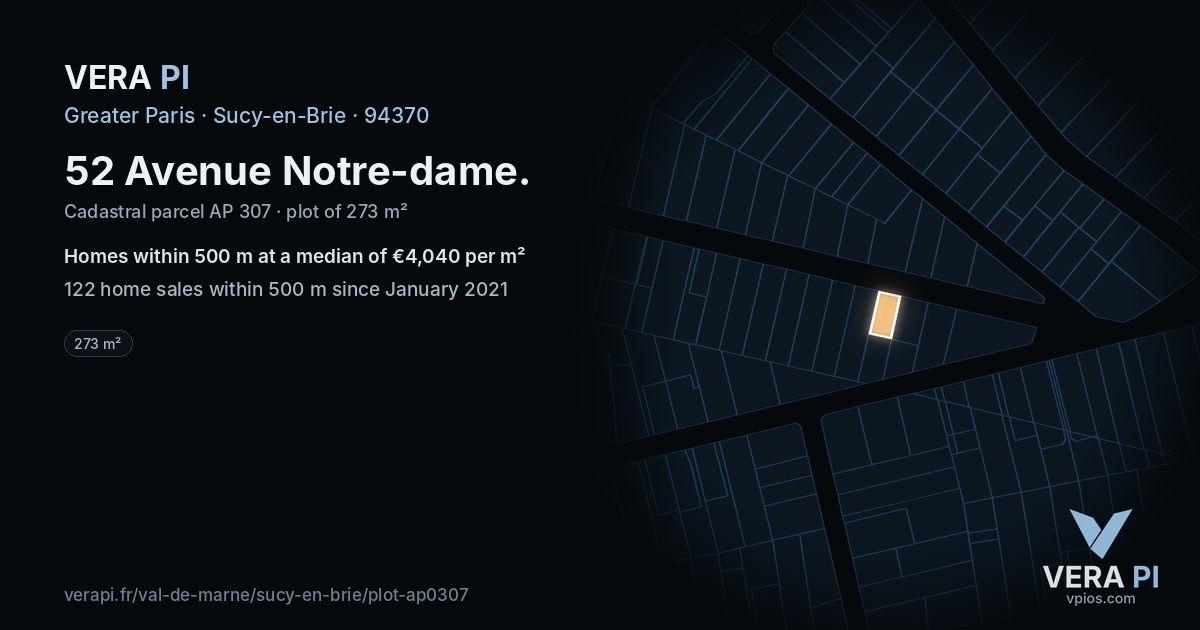 52 Avenue Notre-dame, Sucy-en-Brie at night – the plot lit, the parcels around coloured by the prices near them