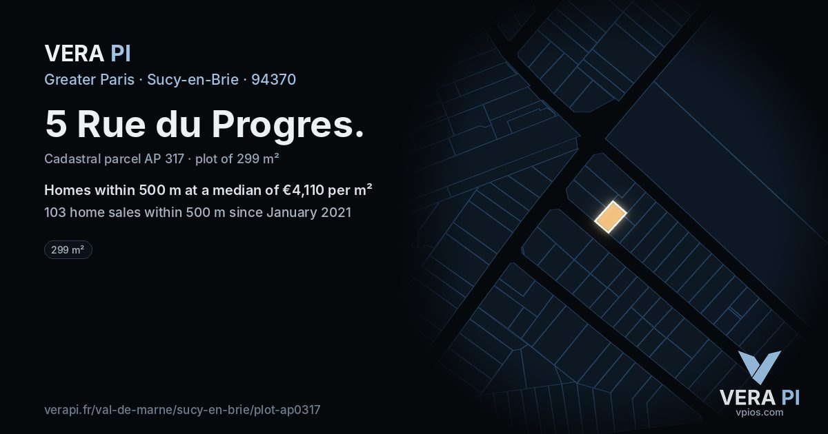 5 Rue du Progres, Sucy-en-Brie at night – the plot lit, the parcels around coloured by the prices near them