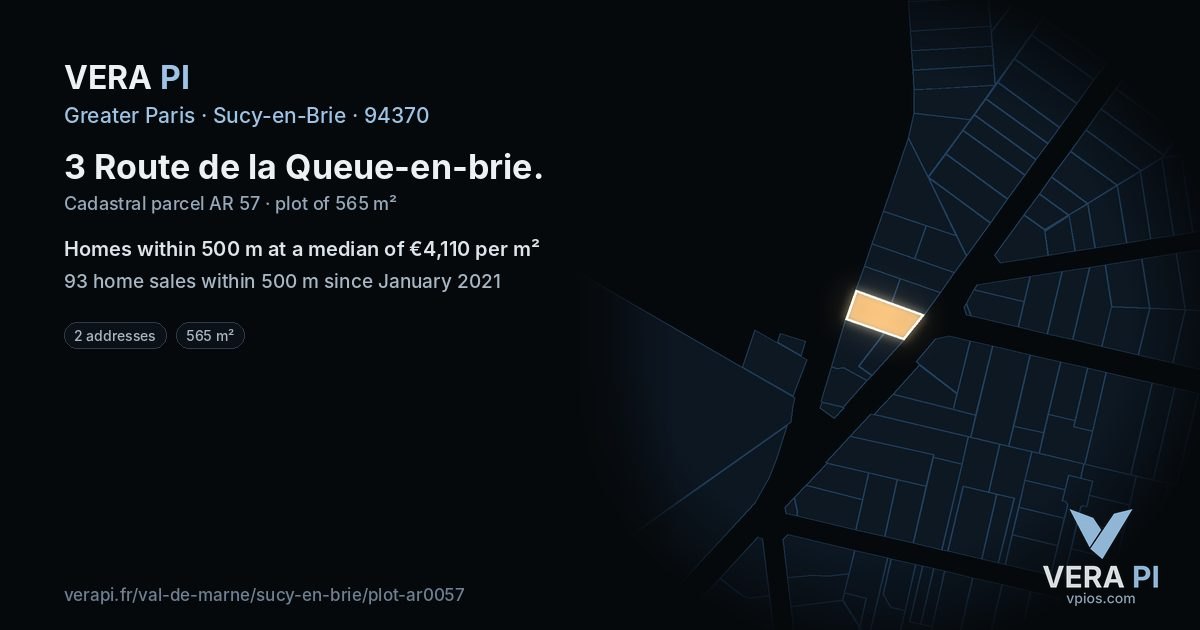 3 Route de la Queue-en-brie, Sucy-en-Brie at night – the plot lit, the parcels around coloured by the prices near them
