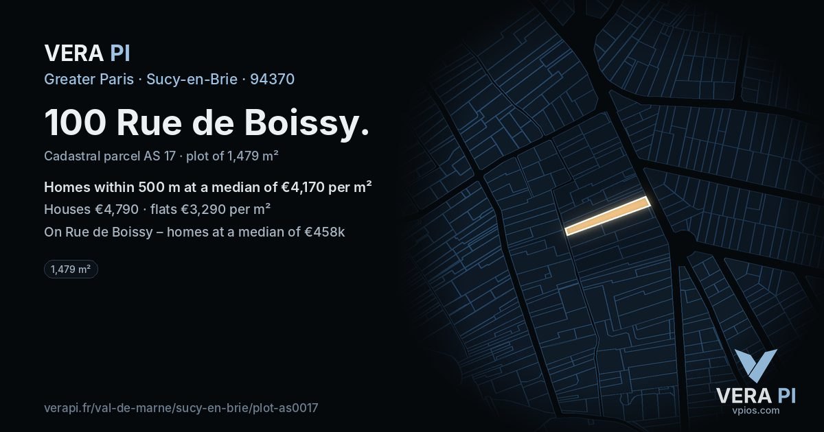 100 Rue de Boissy, Sucy-en-Brie at night – the plot lit, the parcels around coloured by the prices near them
