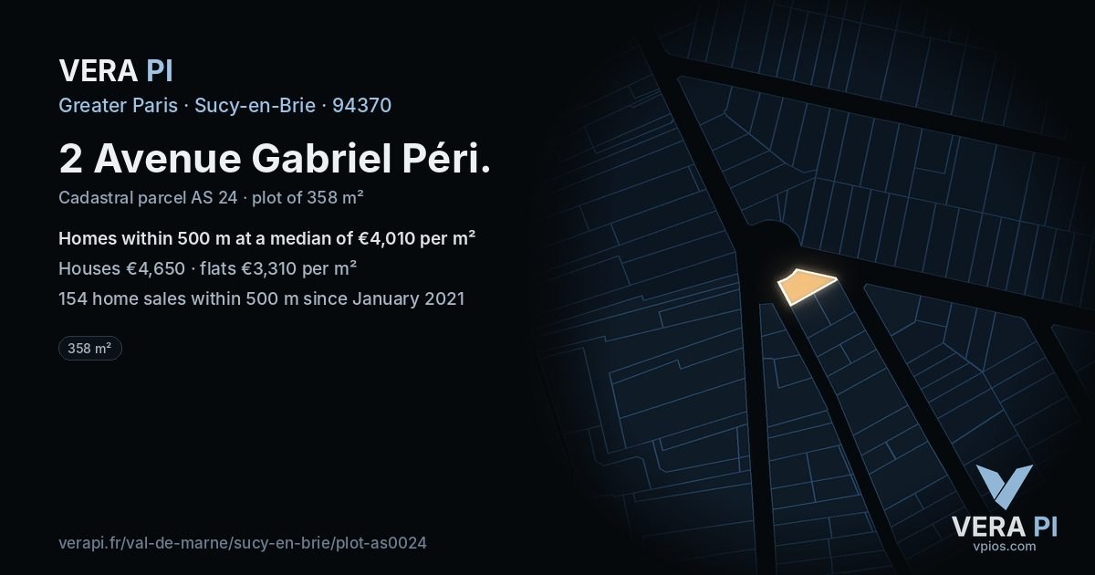 2 Avenue Gabriel Péri, Sucy-en-Brie at night – the plot lit, the parcels around coloured by the prices near them