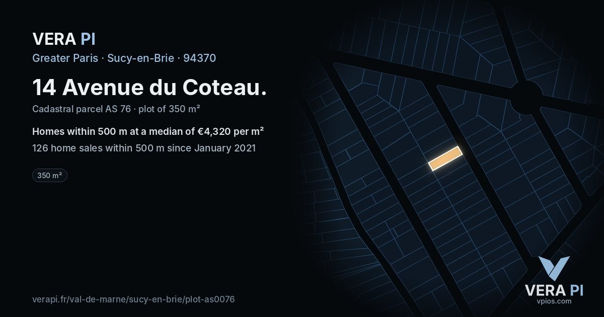 14 Avenue du Coteau, Sucy-en-Brie at night – the plot lit, the parcels around coloured by the prices near them