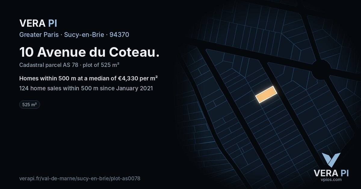 10 Avenue du Coteau, Sucy-en-Brie at night – the plot lit, the parcels around coloured by the prices near them