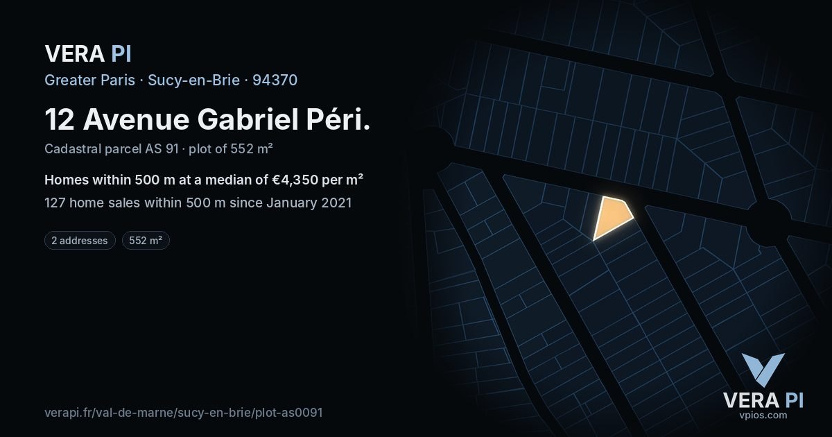 12 Avenue Gabriel Péri, Sucy-en-Brie at night – the plot lit, the parcels around coloured by the prices near them