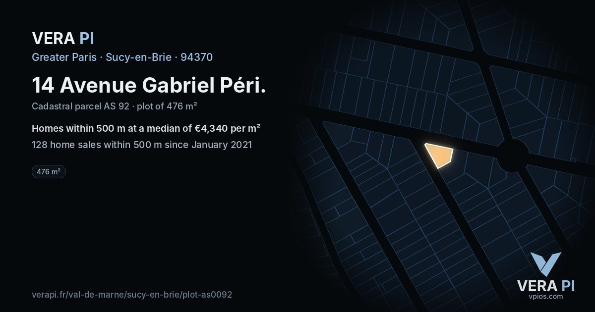 14 Avenue Gabriel Péri, Sucy-en-Brie at night – the plot lit, the parcels around coloured by the prices near them