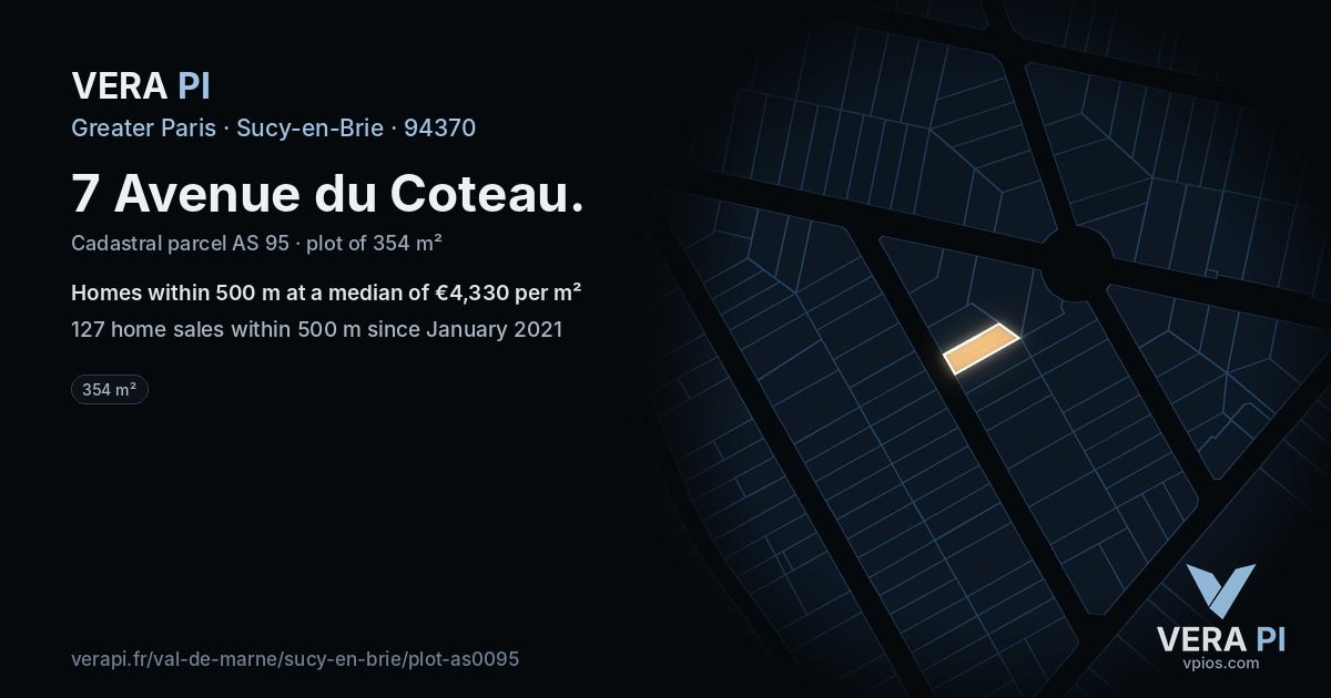 7 Avenue du Coteau, Sucy-en-Brie at night – the plot lit, the parcels around coloured by the prices near them