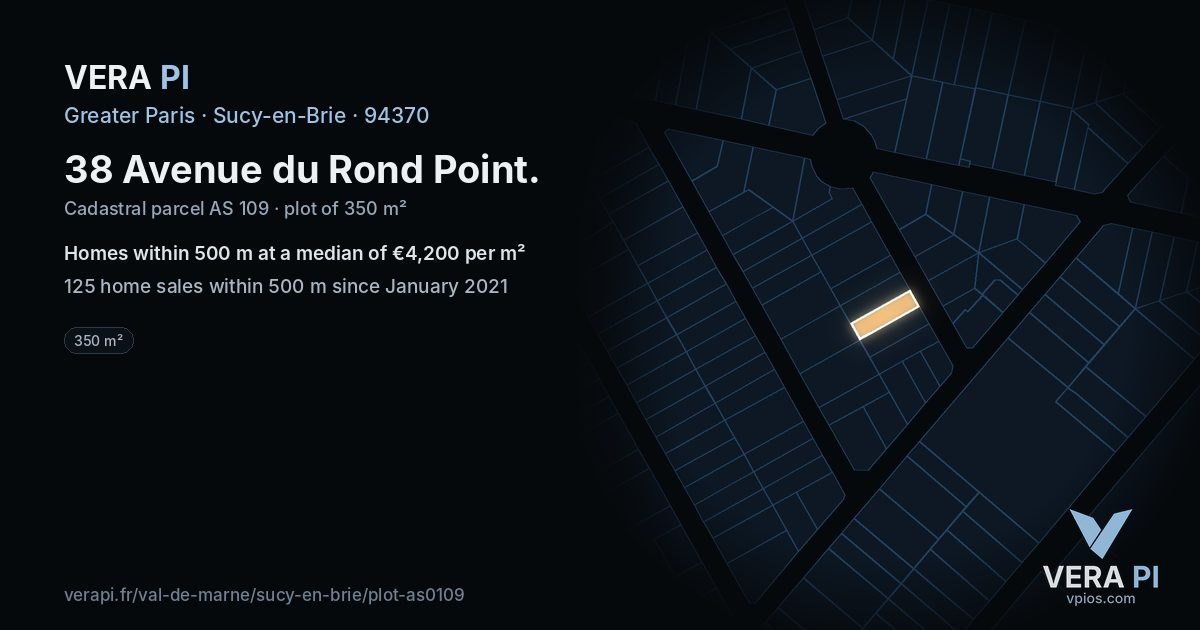 38 Avenue du Rond Point, Sucy-en-Brie at night – the plot lit, the parcels around coloured by the prices near them