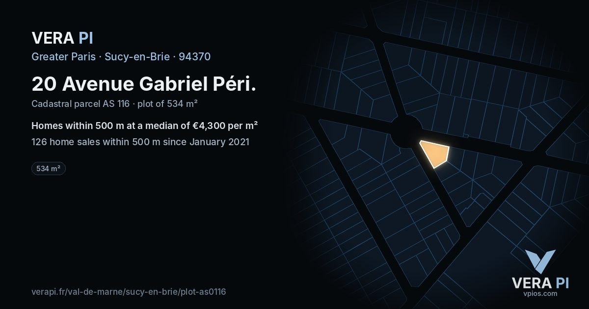 20 Avenue Gabriel Péri, Sucy-en-Brie at night – the plot lit, the parcels around coloured by the prices near them