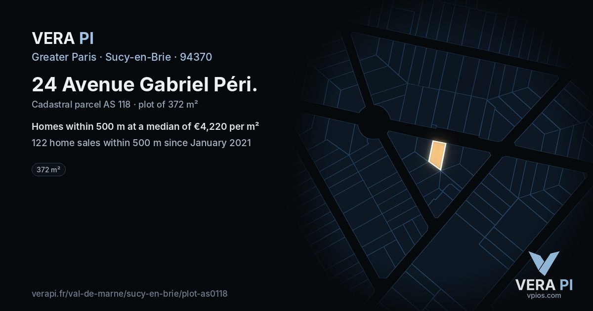 24 Avenue Gabriel Péri, Sucy-en-Brie at night – the plot lit, the parcels around coloured by the prices near them
