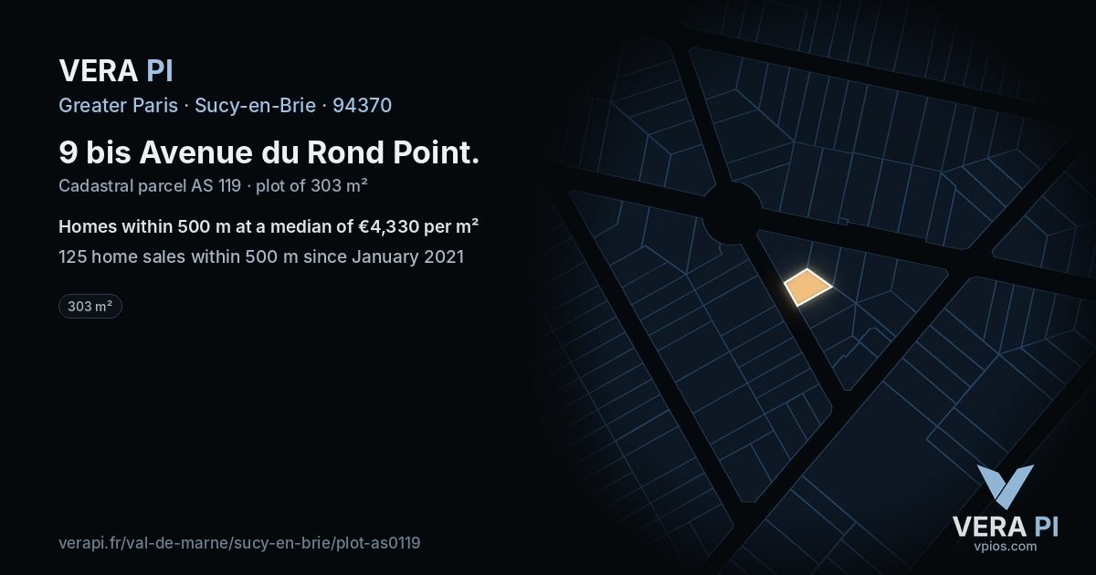 9 bis Avenue du Rond Point, Sucy-en-Brie at night – the plot lit, the parcels around coloured by the prices near them