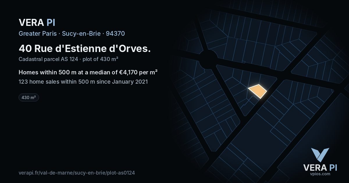 40 Rue d'Estienne d'Orves, Sucy-en-Brie at night – the plot lit, the parcels around coloured by the prices near them