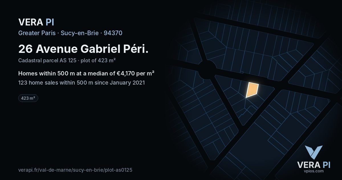 26 Avenue Gabriel Péri, Sucy-en-Brie at night – the plot lit, the parcels around coloured by the prices near them