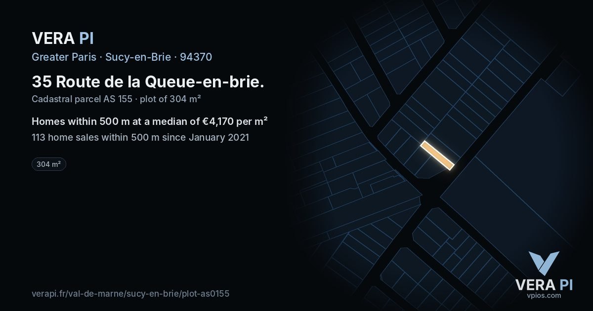 35 Route de la Queue-en-brie, Sucy-en-Brie at night – the plot lit, the parcels around coloured by the prices near them