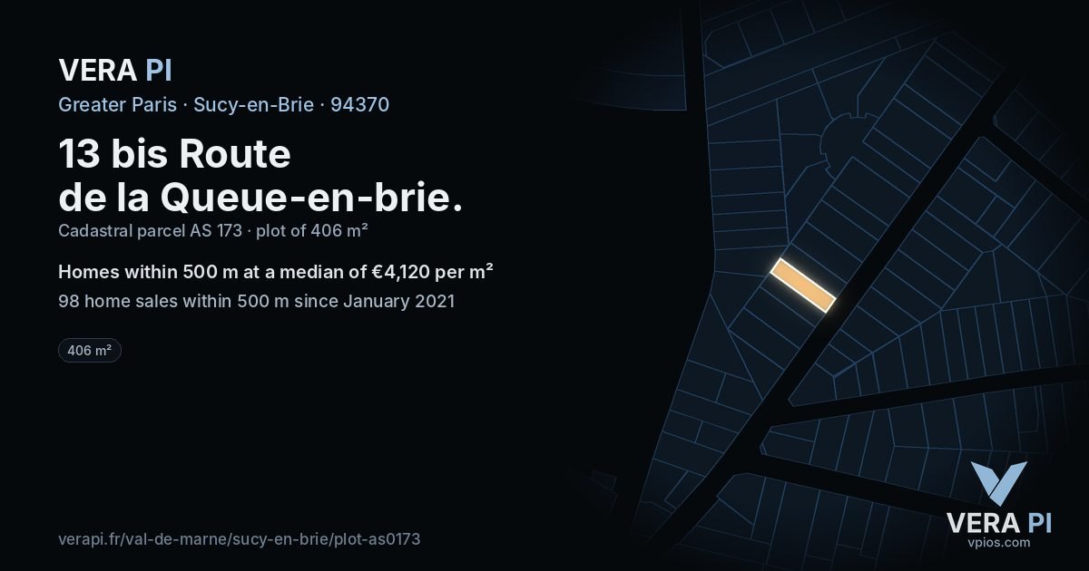13 bis Route de la Queue-en-brie, Sucy-en-Brie at night – the plot lit, the parcels around coloured by the prices near them