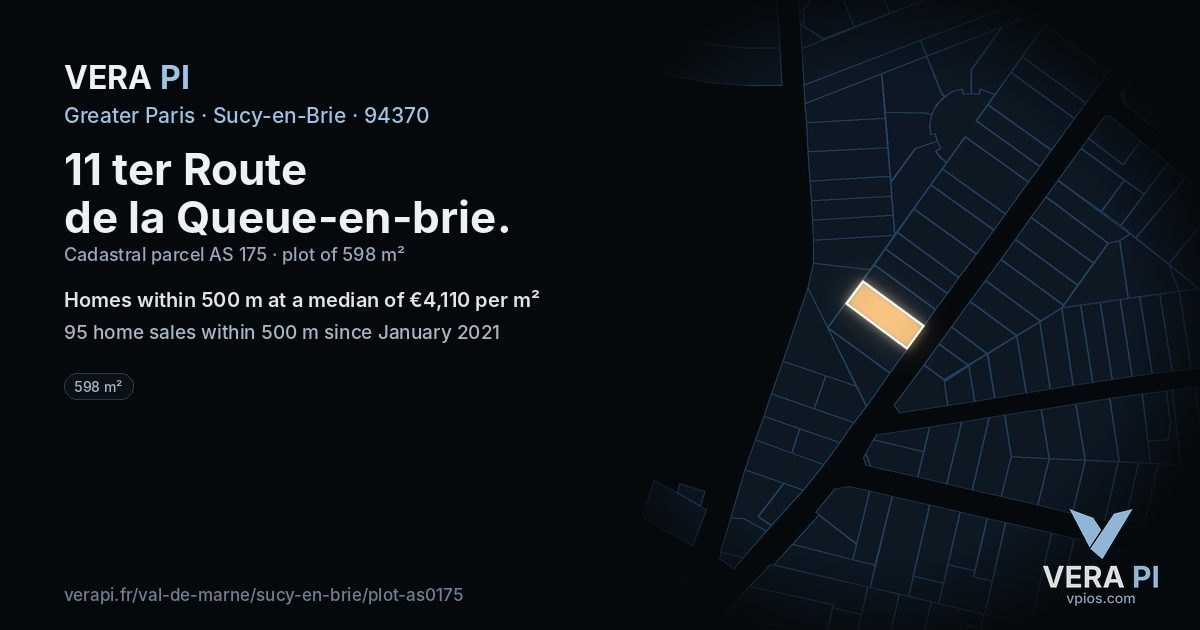 11 ter Route de la Queue-en-brie, Sucy-en-Brie at night – the plot lit, the parcels around coloured by the prices near them