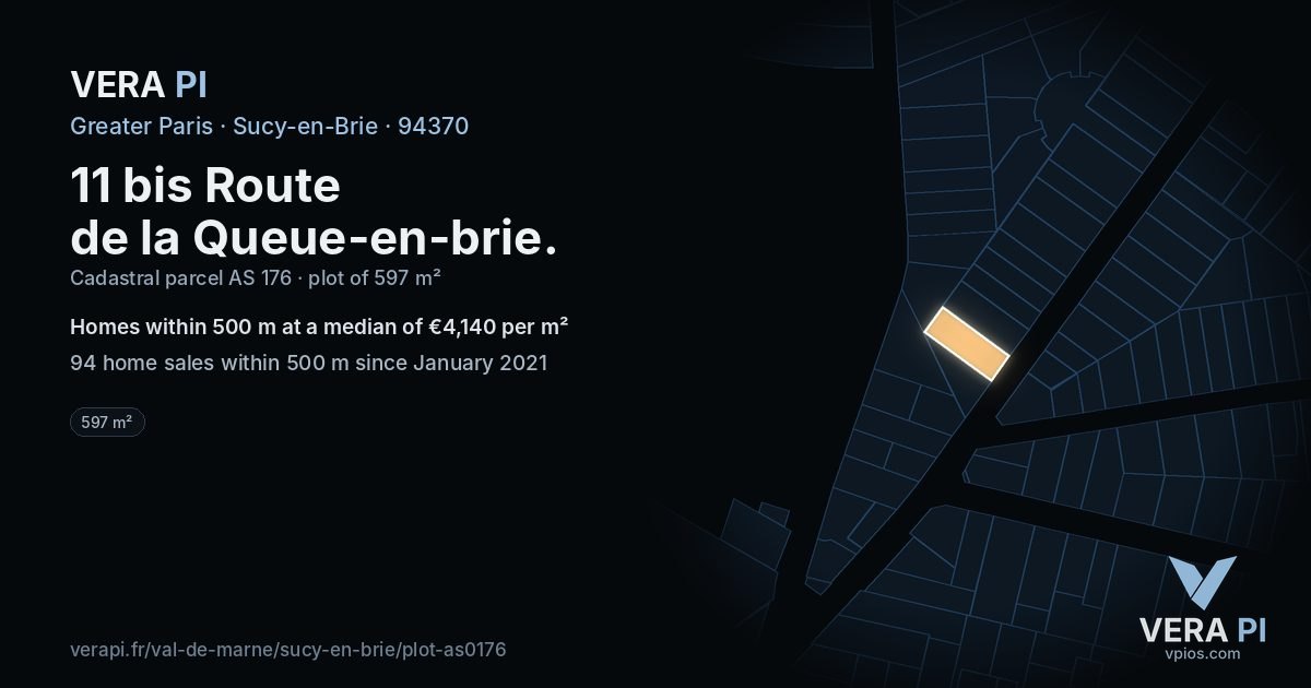 11 bis Route de la Queue-en-brie, Sucy-en-Brie at night – the plot lit, the parcels around coloured by the prices near them