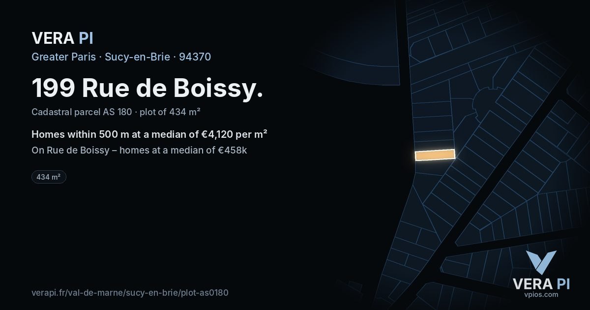 199 Rue de Boissy, Sucy-en-Brie at night – the plot lit, the parcels around coloured by the prices near them