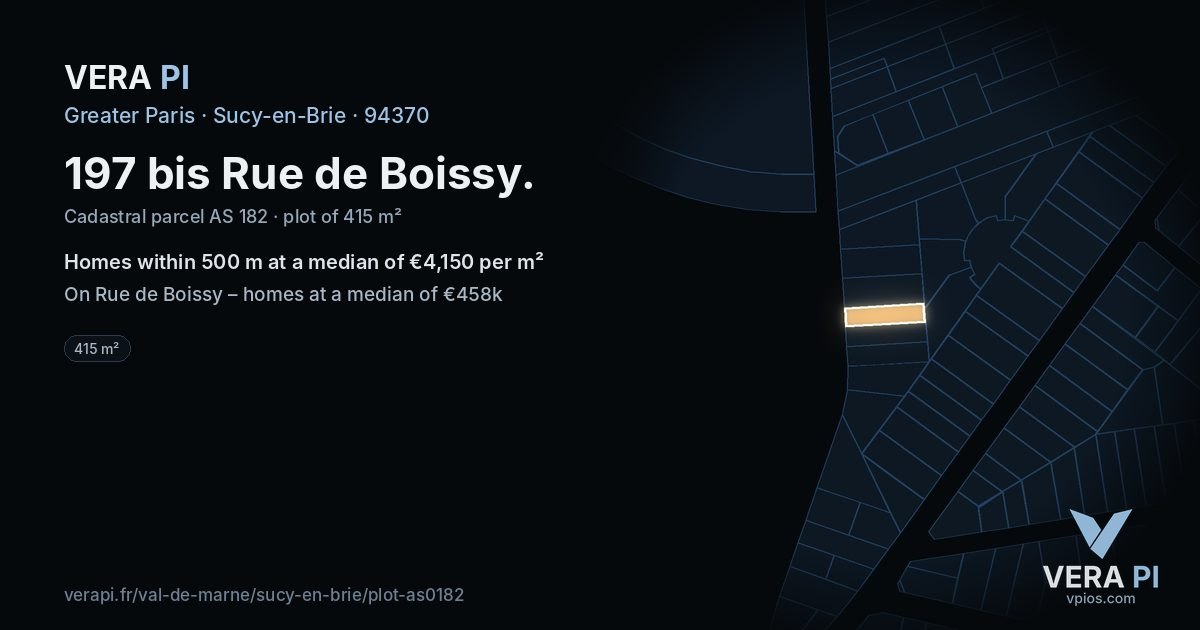 197 bis Rue de Boissy, Sucy-en-Brie at night – the plot lit, the parcels around coloured by the prices near them