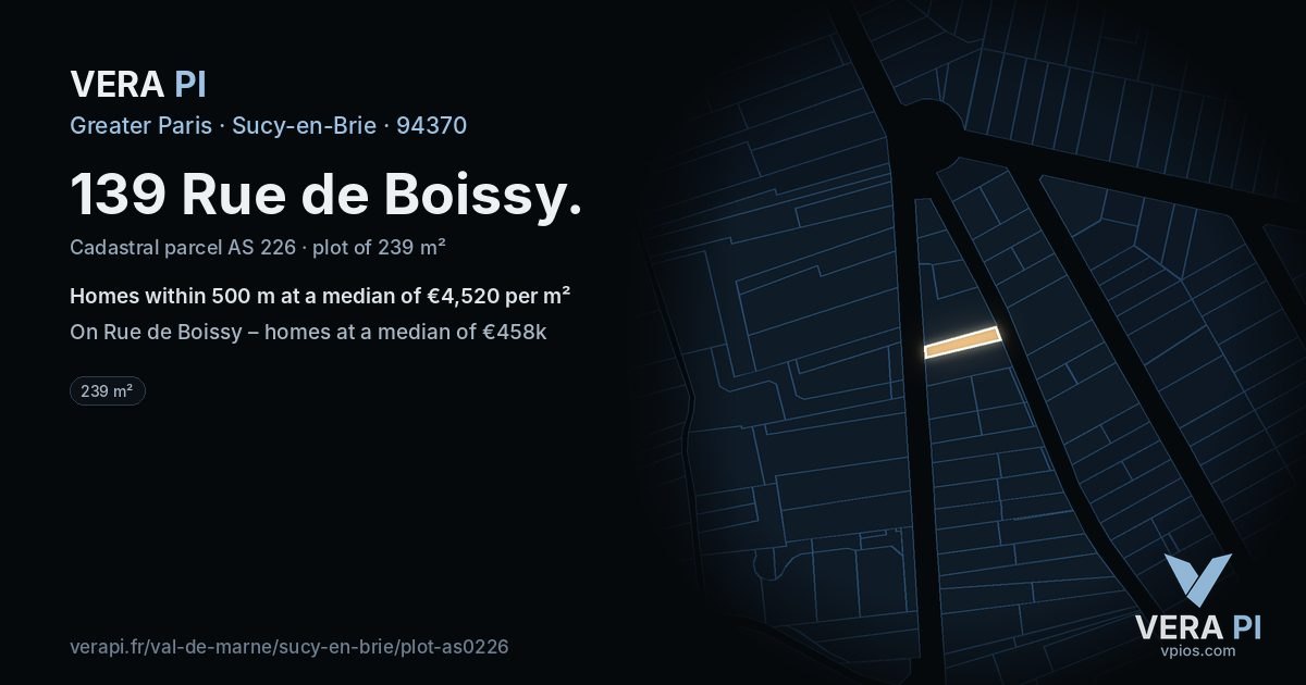 139 Rue de Boissy, Sucy-en-Brie at night – the plot lit, the parcels around coloured by the prices near them