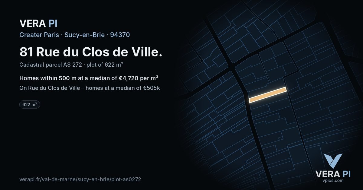 81 Rue du Clos de Ville, Sucy-en-Brie at night – the plot lit, the parcels around coloured by the prices near them