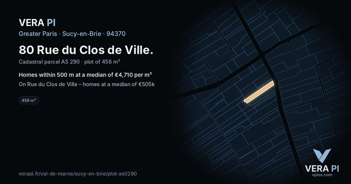 80 Rue du Clos de Ville, Sucy-en-Brie at night – the plot lit, the parcels around coloured by the prices near them