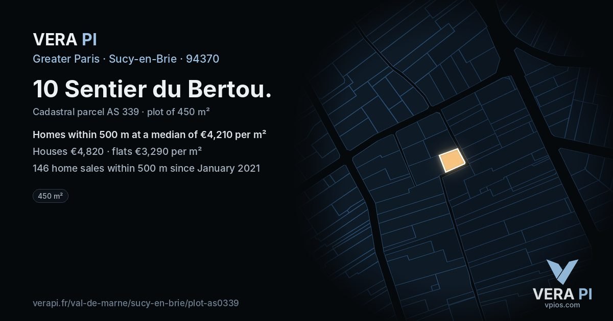 10 Sentier du Bertou, Sucy-en-Brie at night – the plot lit, the parcels around coloured by the prices near them