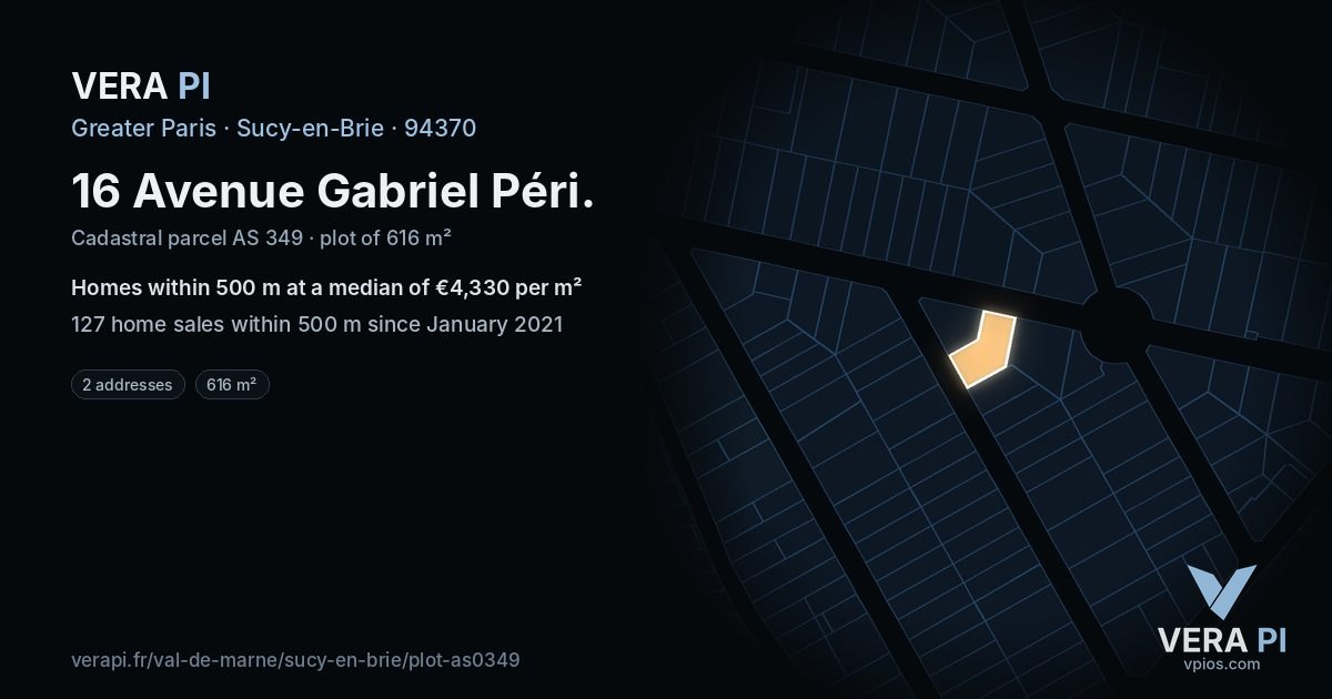 16 Avenue Gabriel Péri, Sucy-en-Brie at night – the plot lit, the parcels around coloured by the prices near them