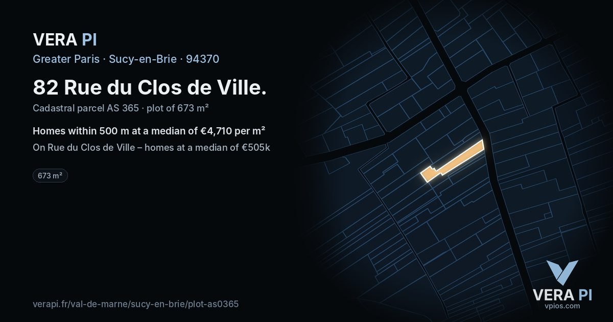 82 Rue du Clos de Ville, Sucy-en-Brie at night – the plot lit, the parcels around coloured by the prices near them