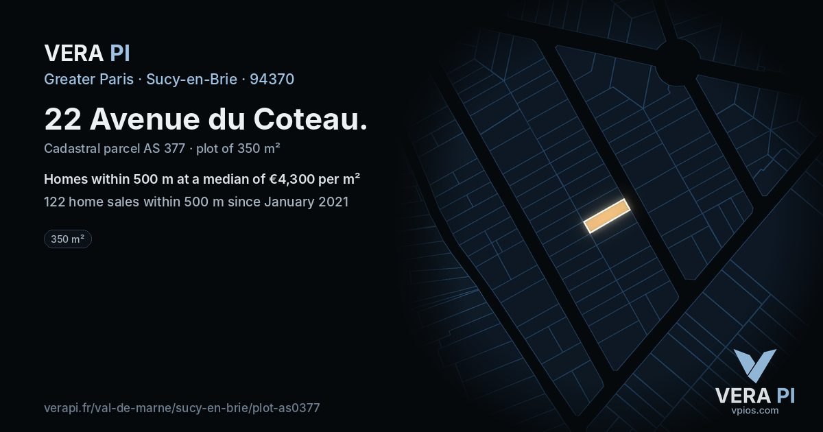 22 Avenue du Coteau, Sucy-en-Brie at night – the plot lit, the parcels around coloured by the prices near them