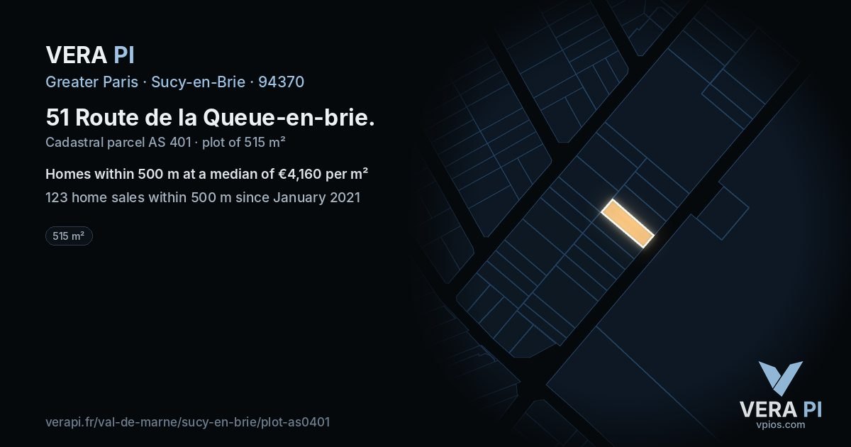 51 Route de la Queue-en-brie, Sucy-en-Brie at night – the plot lit, the parcels around coloured by the prices near them