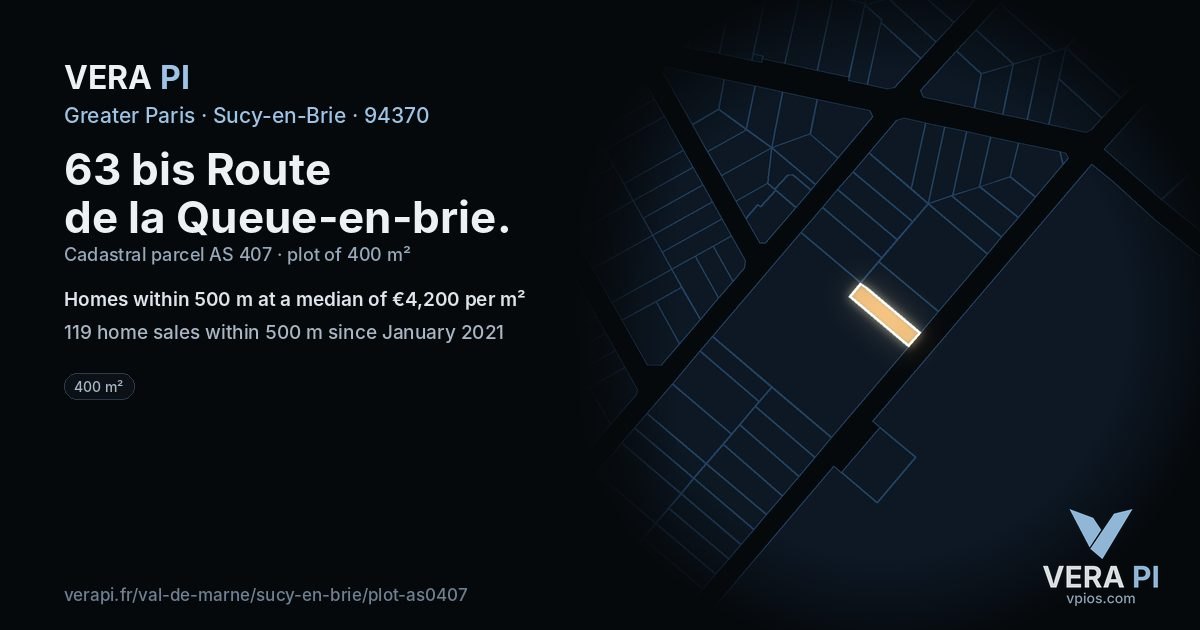 63 bis Route de la Queue-en-brie, Sucy-en-Brie at night – the plot lit, the parcels around coloured by the prices near them