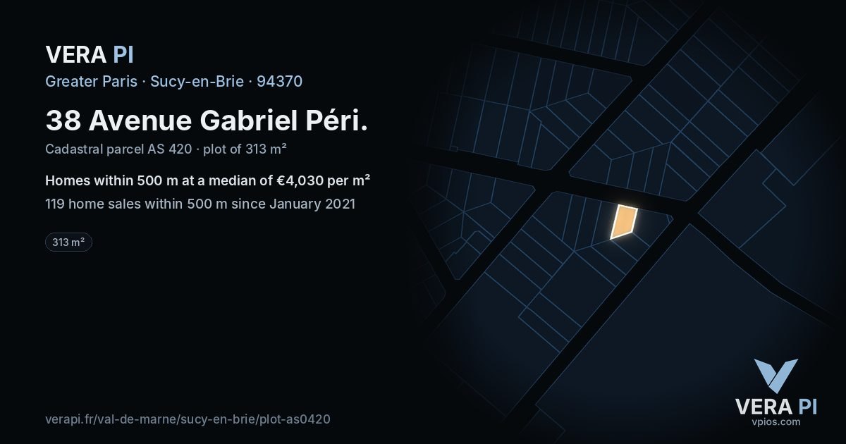 38 Avenue Gabriel Péri, Sucy-en-Brie at night – the plot lit, the parcels around coloured by the prices near them